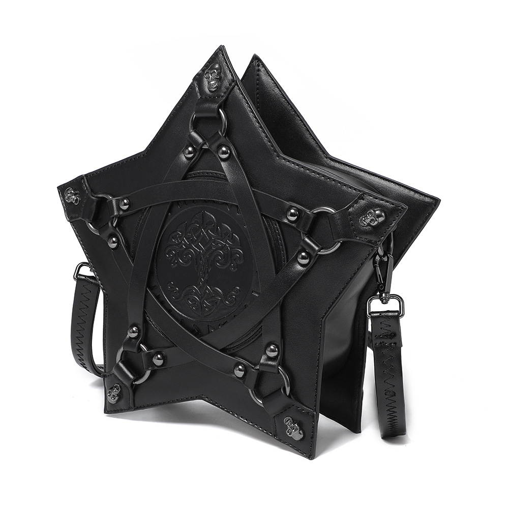Damen Schultertasche im Gothic Stil ⎜ Auffällige Umhängetasche mit Prägung für Alltag und Festival-Look