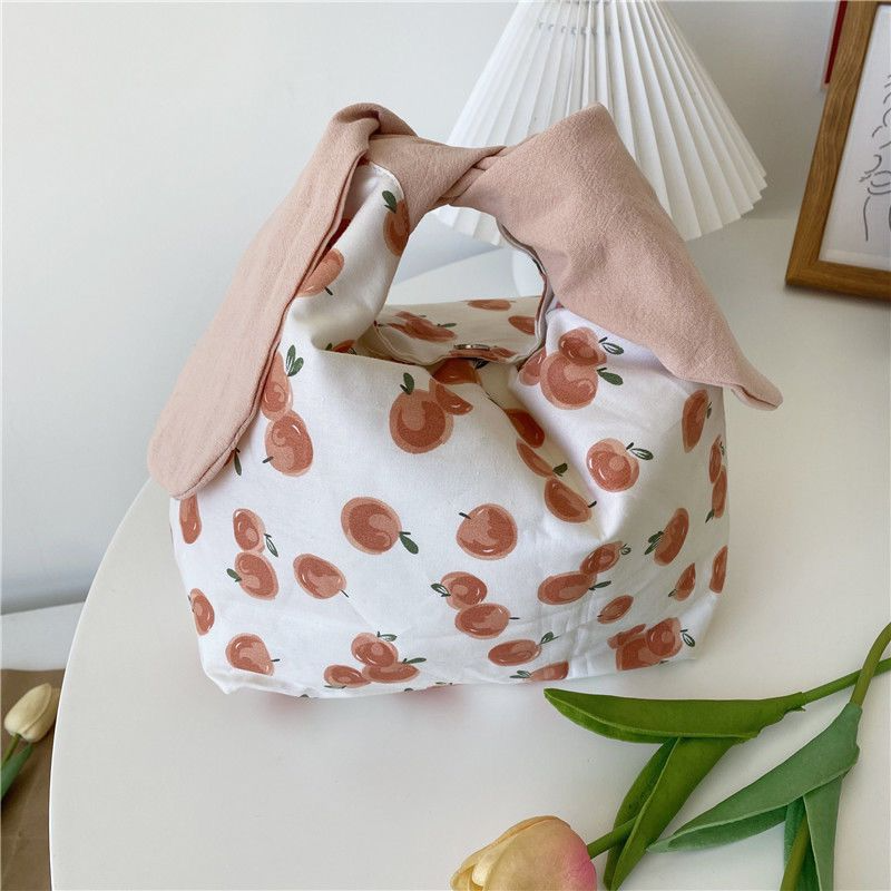 Lunchbag im Japanischen Stil ⎜ Praktische Tasche mit verspielten Hasenohren und fröhlichem Blumenmuster