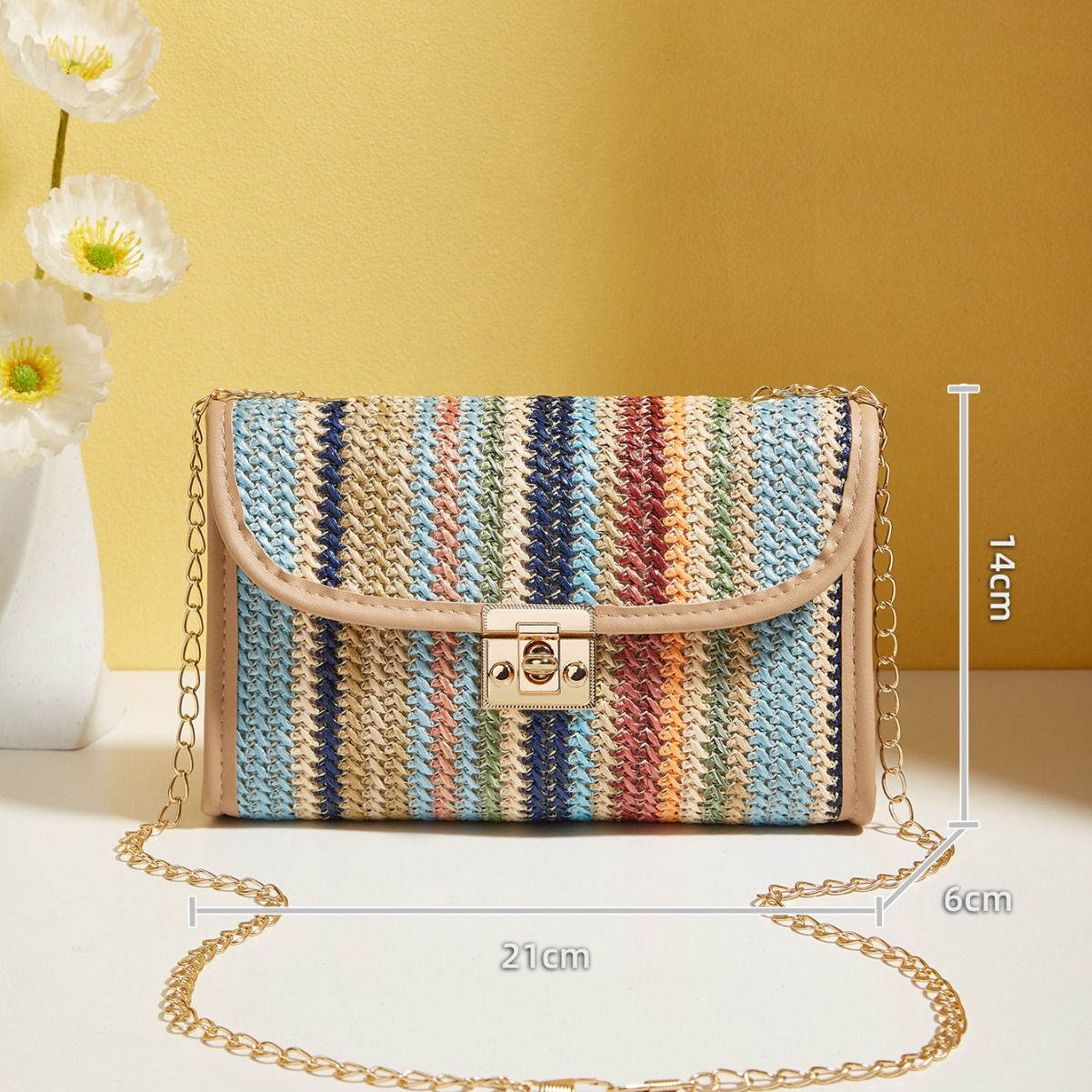 Umhängetasche für Damen im Boho-Stil ⎜ Bunte Kettentasche mit gewebtem Muster für Freizeit und Sommer-Outfits