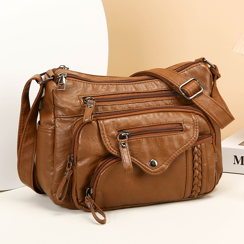 Schultertasche für Damen ⎜ Modische Umhängetasche aus weichem Kunstleder mit geflochtenem Detail und viel Stauraum
