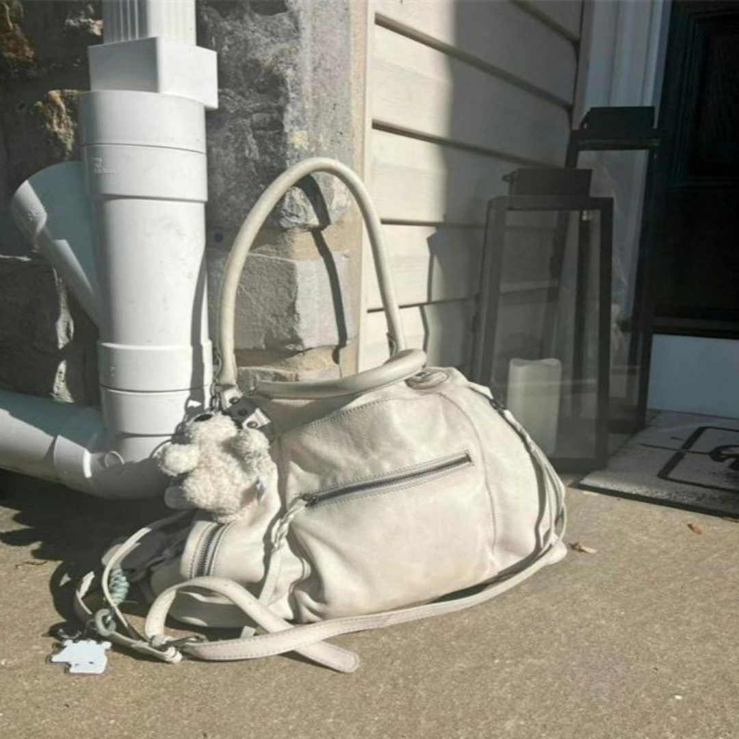 Damen Retro Schultertasche ⎜ Geräumige Biker-Style Handtasche mit Reißverschlussfächern