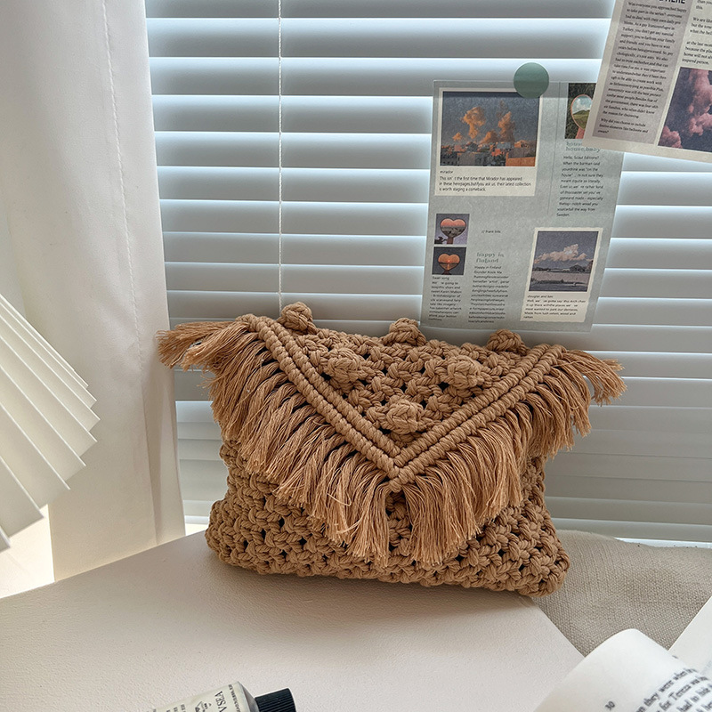 Woven Umhängetasche für Damen ⎜ Handgefertigte Baumwolltasche mit Fransen-Design und verstellbarem Träger