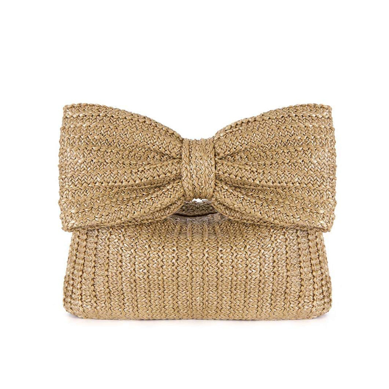 Elegante Clutch für Damen ⎜ Handgefertigte Strohtasche mit dekorativem Schleifen-Design