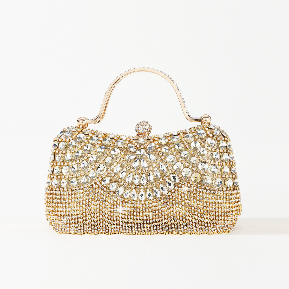 Clutch für Damen ⎜ Elegante Abendtasche mit Strass und funkelndem Fransen-Design