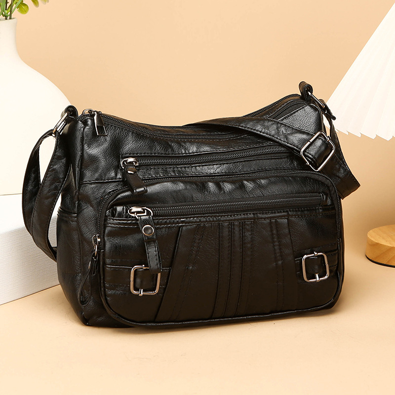 Umhängetasche für Damen ⎜ Vielseitige Schultertasche im Retro-Stil mit Reißverschlüssen und Schnallendetails