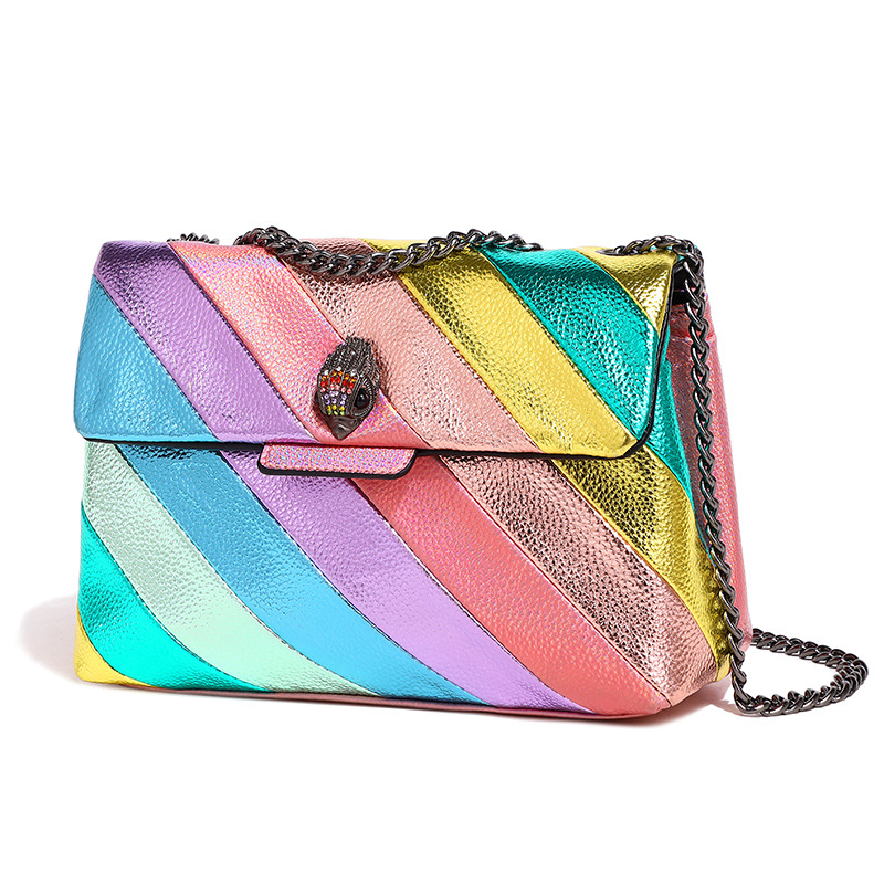 Umhängetasche für Damen ⎜ Bunte Schultertasche mit Kettenriemen und auffälligem Streifenmuster für besondere Anlässe