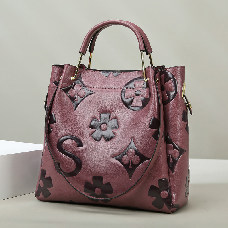 Damen Handtasche im Vintage-Stil ⎜ Große Tragetasche mit geprägtem Muster für Alltag, Büro und Shopping
