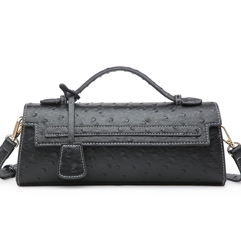Umhängetasche mit Straußenprägung ⎜ Kompakte Schultertasche für Damen mit Kurzgriff und Stilvollem Retro-Look