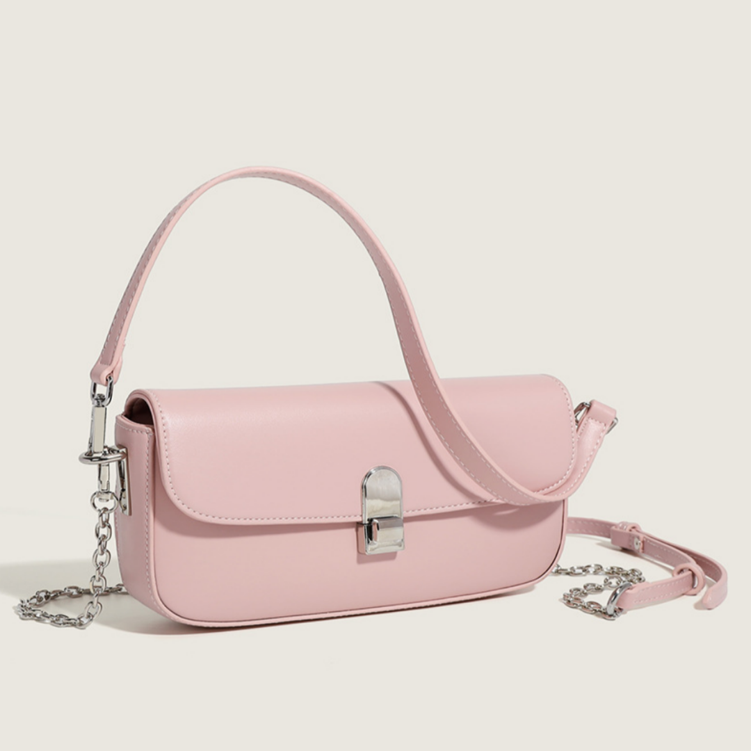 Damen Baguette Tasche ⎜ Elegante Unterarmtasche mit Glattem Finish und Modernem Steckverschluss