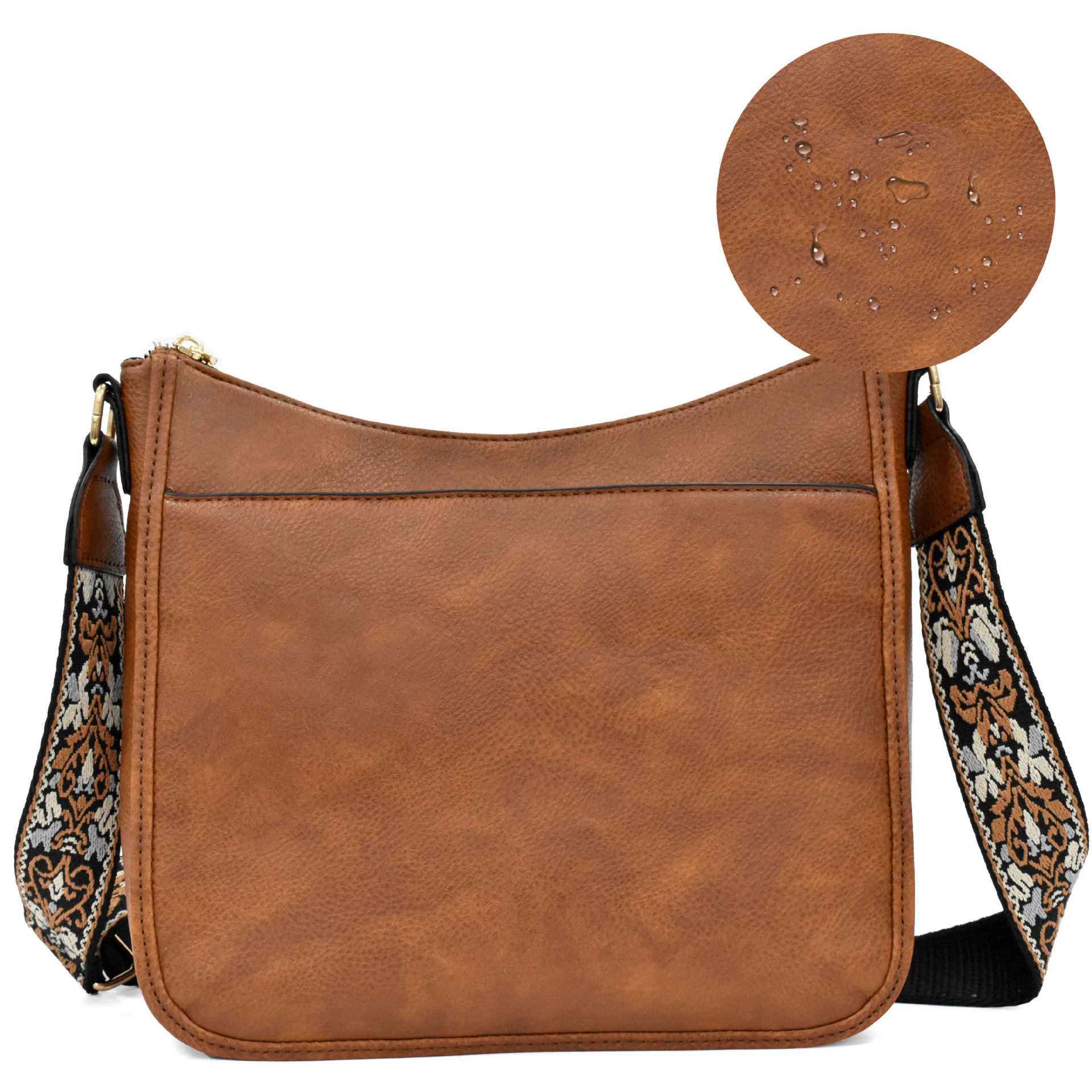 Damen Umhängetasche im Retro-Look ⎜ Schlichte Schultertasche mit gemustertem Gurt und großem Hauptfach