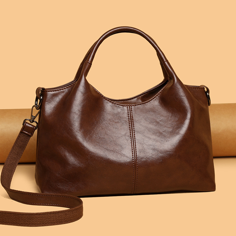 Schultertasche mit Großem Volumen ⎜ Geräumige Umhängetasche für Damen aus Glattem Kunstleder und Doppelgriff