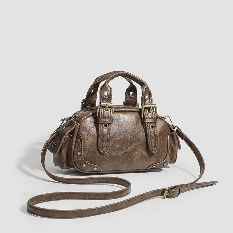 Damen Bowling Tasche ⎜ Kompakte Vintage-Handtasche mit Verstellbarem Gurt und Robustem Material