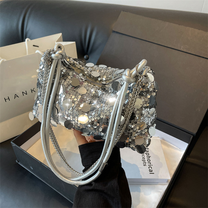 Abendtasche für Damen ⎜ Elegante Umhängetasche mit Pailletten und Kette für festliche Anlässe und Partys