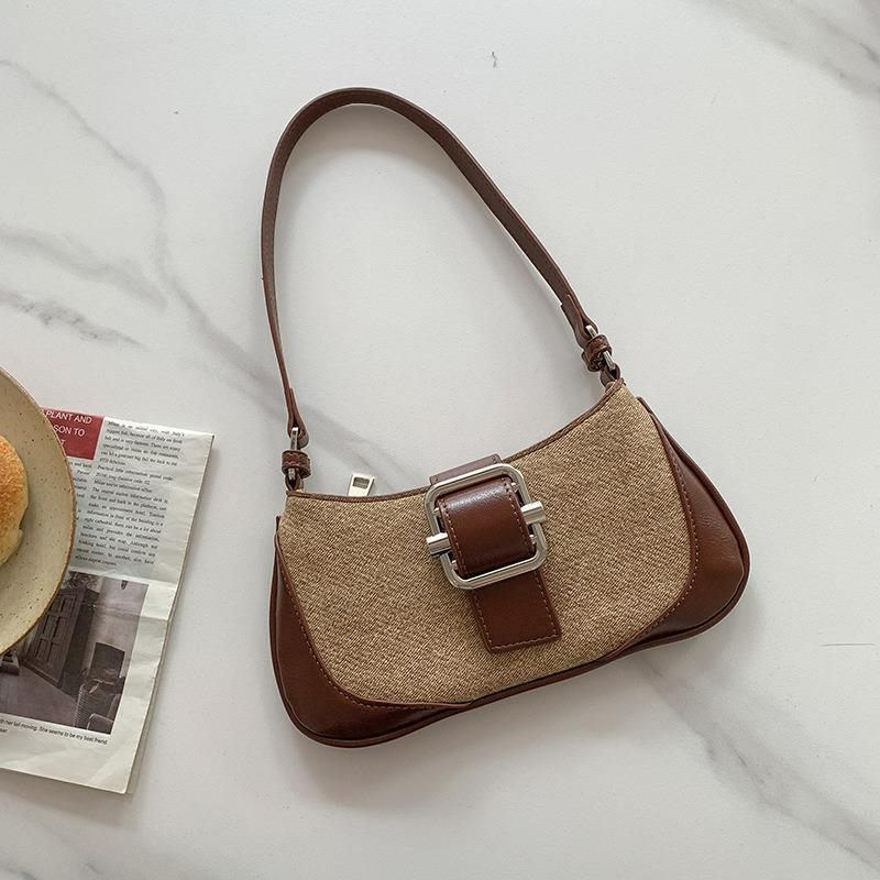 Baguette Tasche für Damen ⎜ Retro Design mit hochwertigem Nähmuster und praktischer Schultertragefunktion