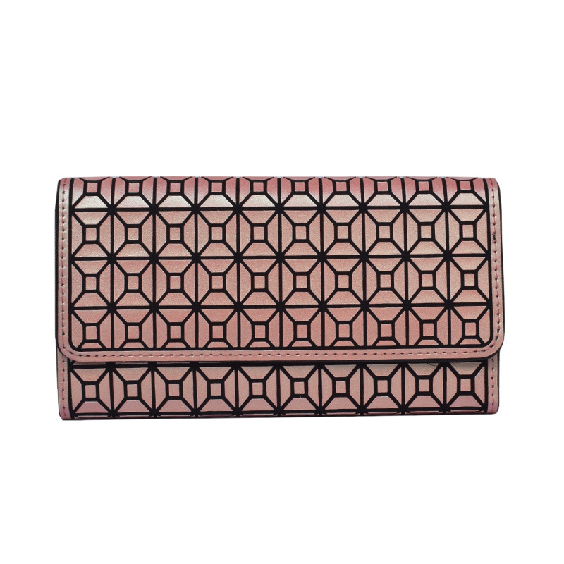Damen Handy-Geldbörse im Langformat ⎜ Dreifach faltbare Brieftasche mit geometrischem Muster und Kartenfächern