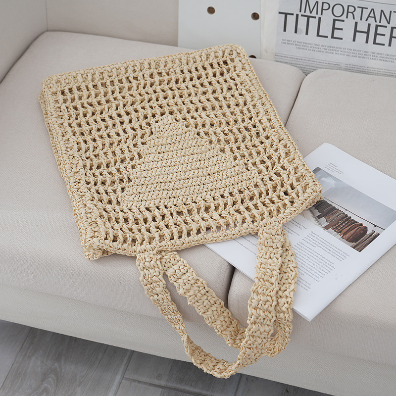 Strandtasche für Damen ⎜ Luftige Häkel-Schultertasche aus Strohgeflecht für Sommer und Alltag