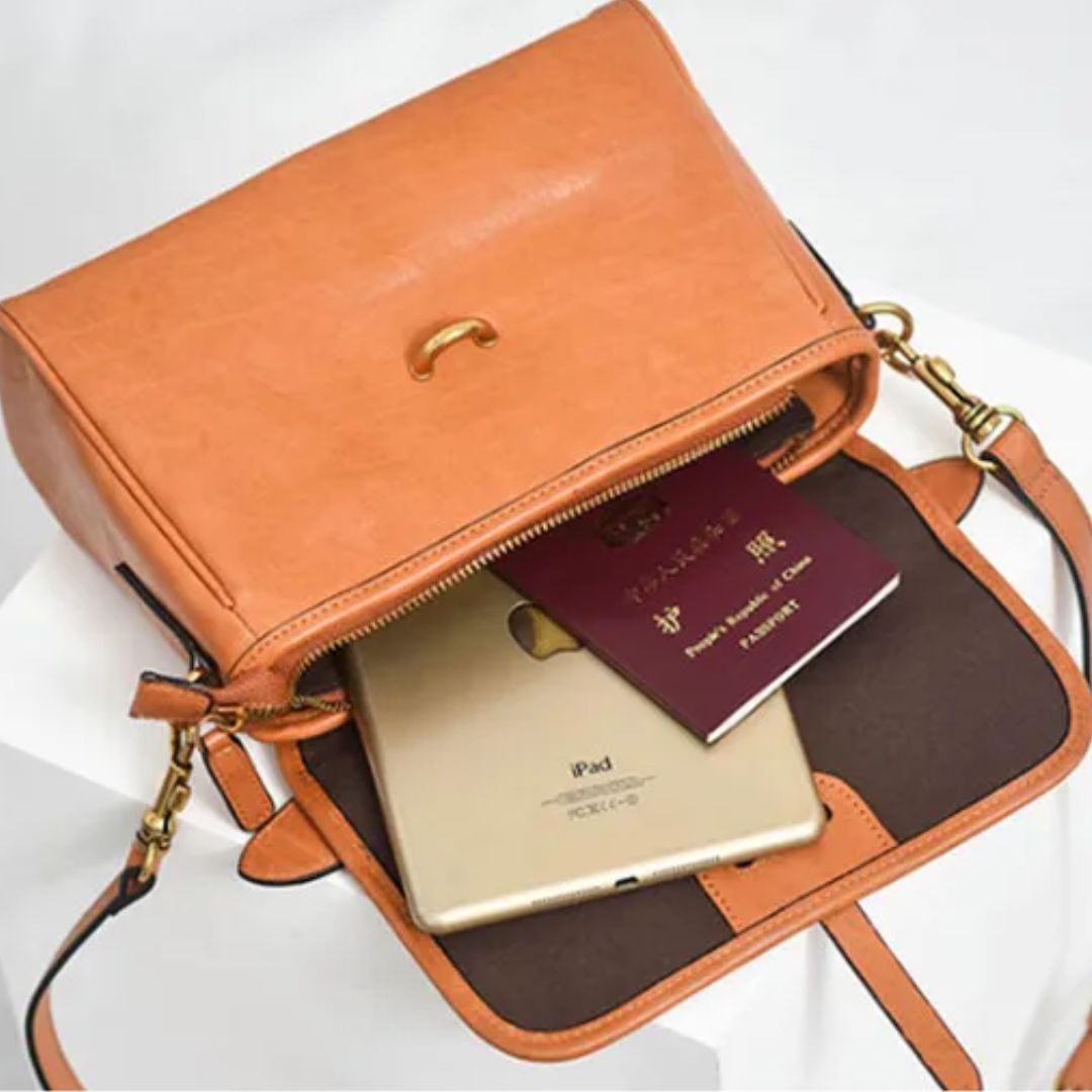 Umhängetasche für Damen ⎜ Handliche Ledertasche mit Tragegriff und verstellbarem Riemen für Alltag und Freizeit