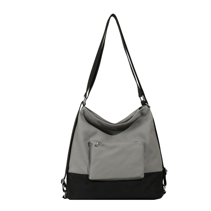 Umhängetasche für Damen ⎜ Leichte Canvas-Schultertasche im Zweiton-Design mit Fronttasche für Reisen und Alltag