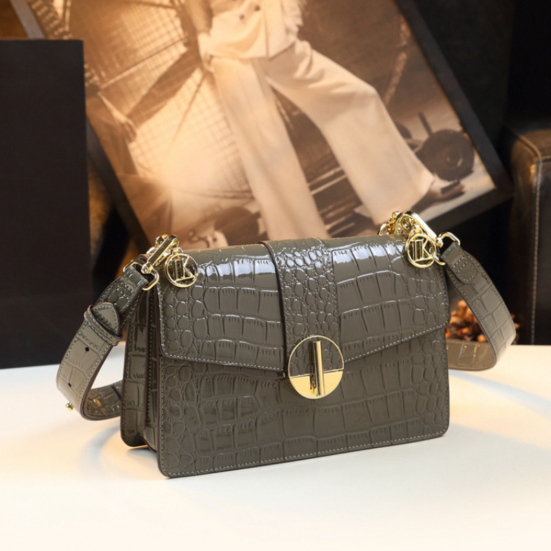 Damen Schultertasche in Krokodilleder Optik – Elegante Umhängetasche mit Drehverschluss