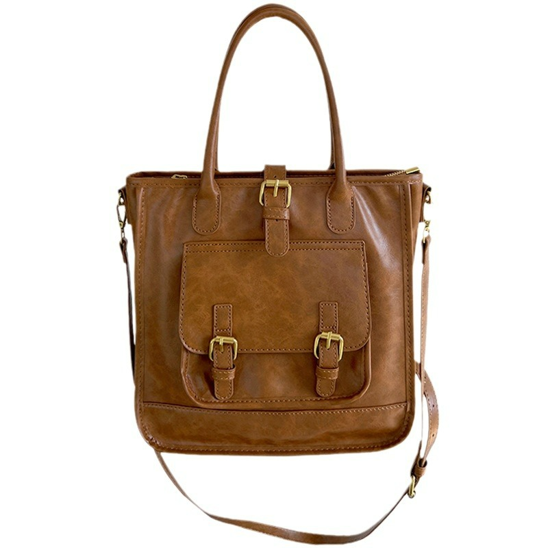 Tote Bag mit Schnallenoptik ⎜ Elegante Arbeitstasche für Damen mit Außentasche und Verstellbarem Schulterriemen