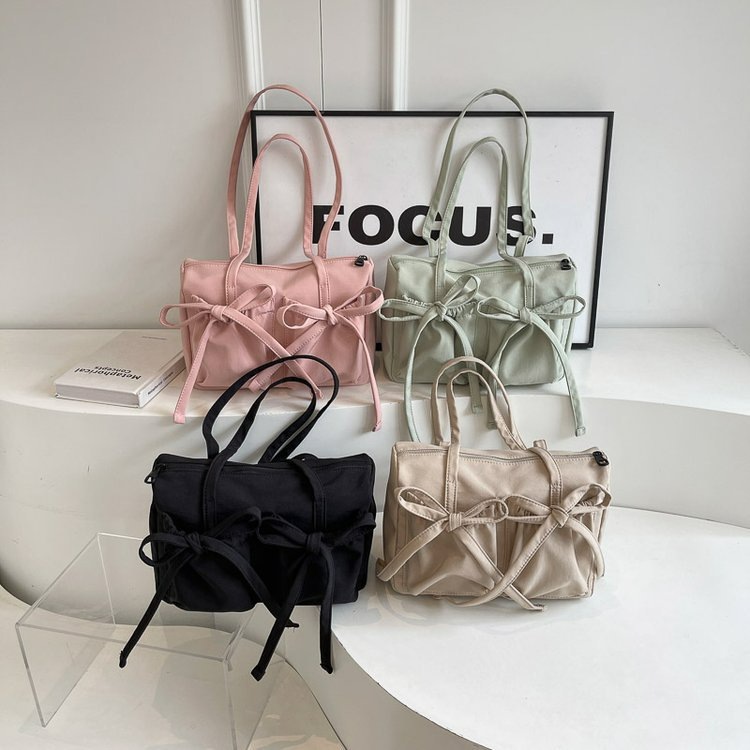 Shopper Tasche für Damen ⎜ Geräumige Schultertasche mit Schleifendetail und Reißverschluss für Alltag und Freizeit