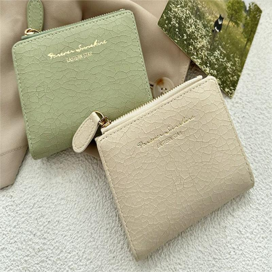 Damen Faltbare Geldbörse ⎜ Kompakte Retro-Brieftasche mit Reißverschlussfach und elegantem Design