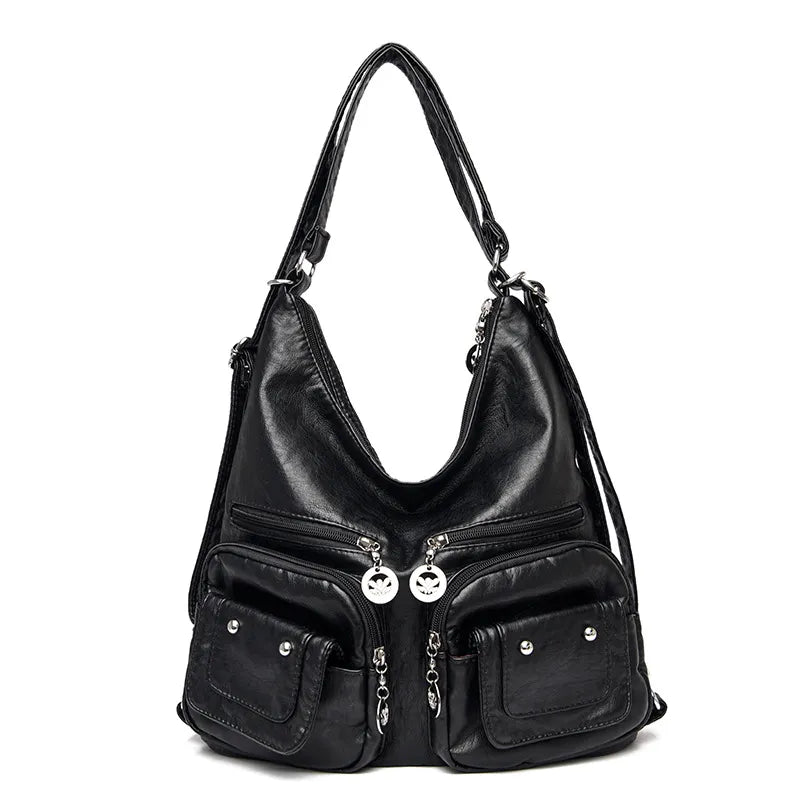 Schultertasche für Damen ⎜ Weiche Tasche mit vielen Reißverschlussfächern und großem Stauraum für Alltag und Reisen