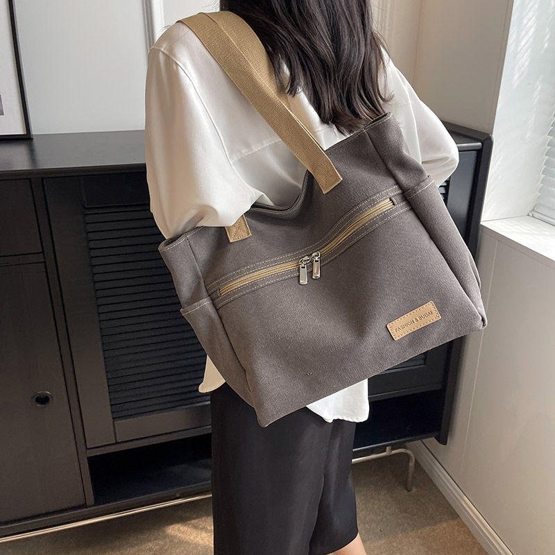 Canvas Schultertasche für Damen ⎜ Geräumige Tragetasche mit praktischen Außenfächern und Reißverschluss