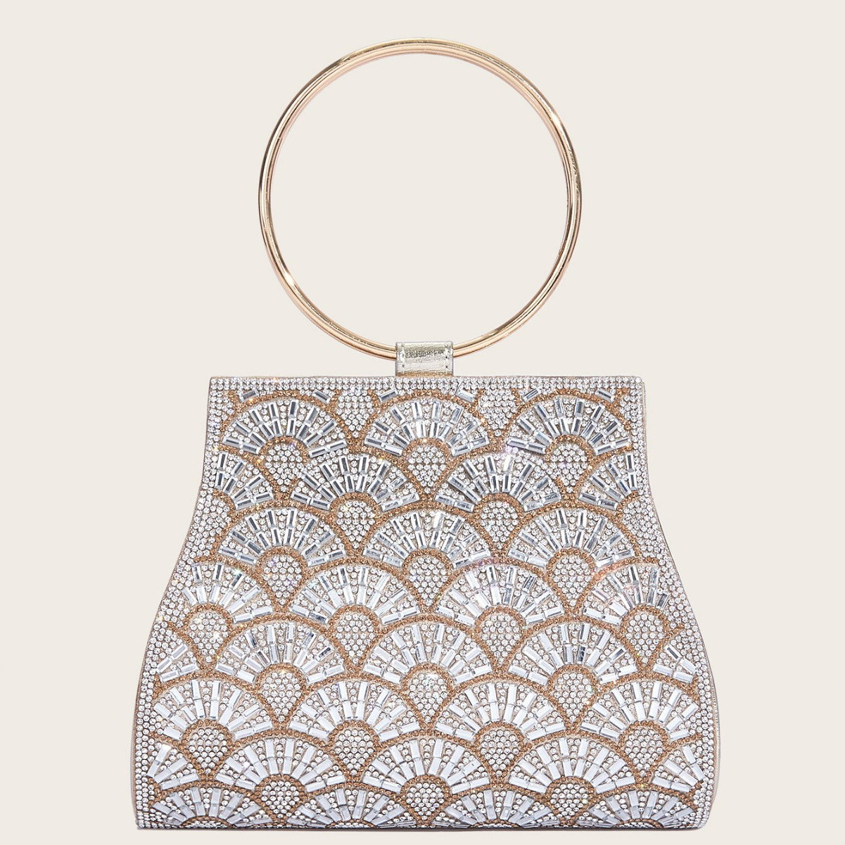 Clutch für Damen ⎜ Glitzernde Abendtasche mit Ringgriff und Strassbesatz für elegante Anlässe und Events