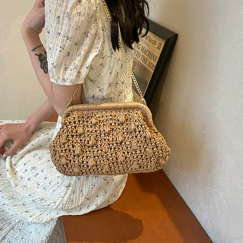 Damen Geflochtene Schultertasche ⎜ Leichte Strandtasche Mit Modischem Hohlmuster