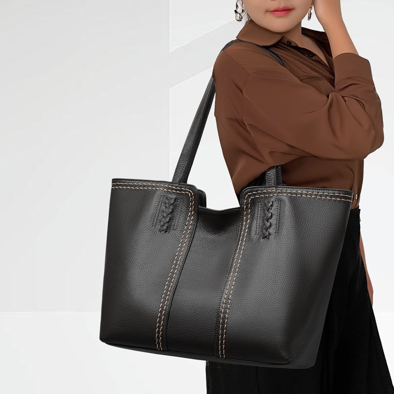 Shopper Tasche für Damen ⎜ Geräumige Ledertasche mit Doppelhenkel für Büro, Stadt und Alltag