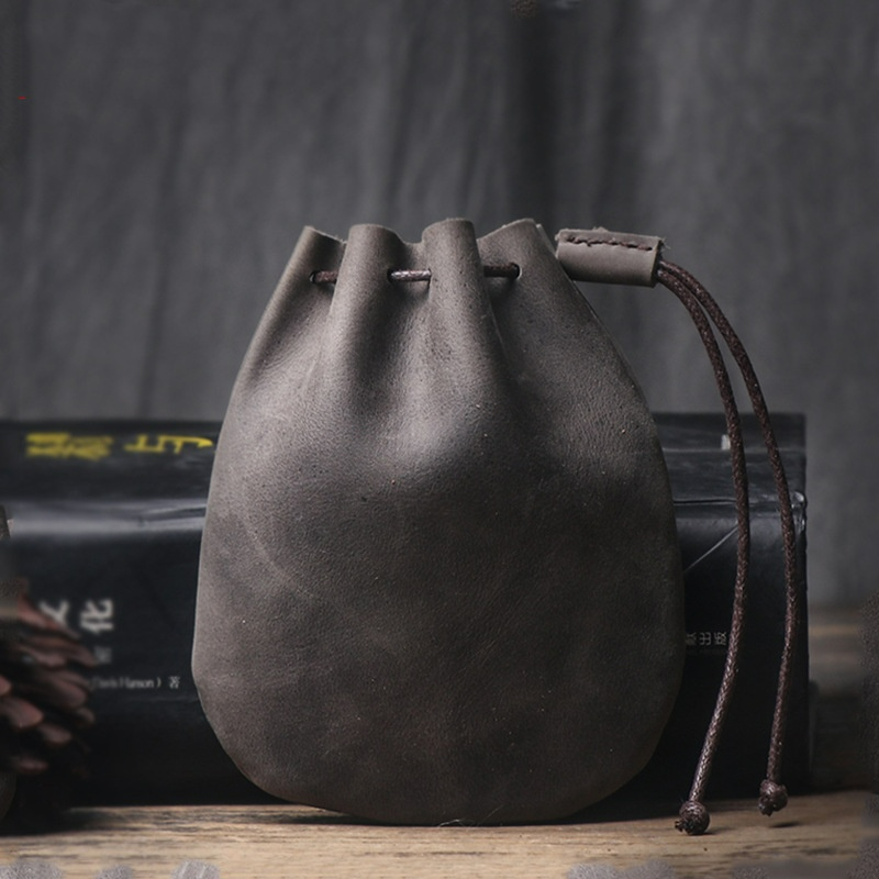 Leder Münzbeutel mit Kordelzug ⎜ Vintage-Geldbörse aus Rindsleder für Kleingeld und kleine Utensilien