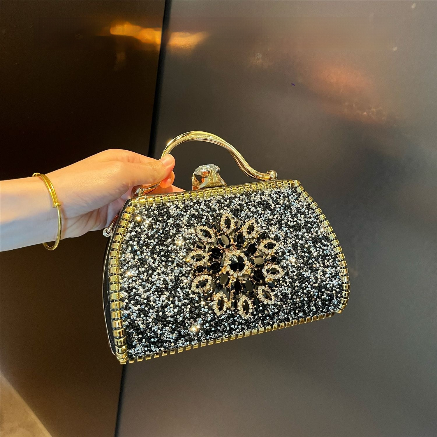 Abendtasche mit Strass für Damen ⎜ Glitzernde Clutch mit Griff für festliche Anlässe und elegante Events