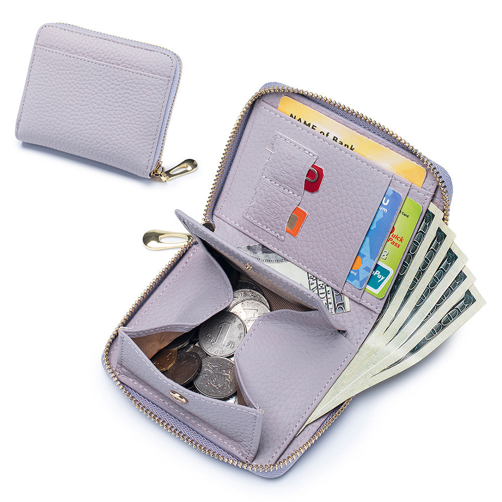 Damen Kurz-Geldbörse aus Leder ⎜ Multifunktionale Brieftasche mit Reißverschluss und kompakter Aufteilung