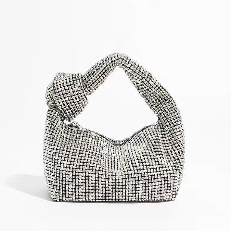 Abendtasche für Damen ⎜ Elegante Schultertasche mit Strassbesatz und Knotenhenkel für festliche Anlässe