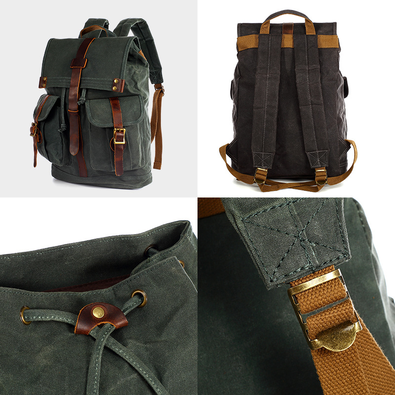 Canvas Rucksack Unisex ⎜ Retro-Design mit Außentaschen für Reisen und Alltag