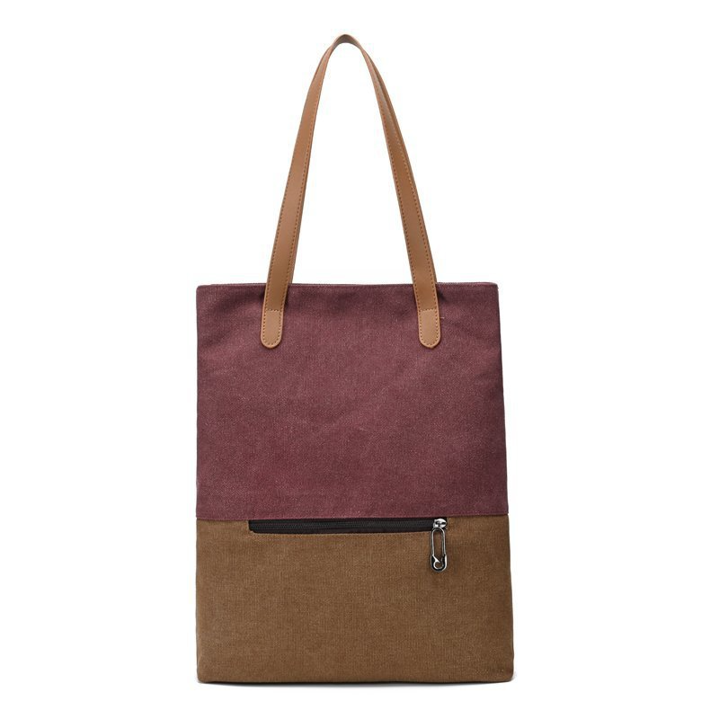 Shopper Tasche für Damen aus Canvas ⎜ Robuste Tragetasche im Retro-Stil mit Reißfach für Alltag, Uni und Freizeit