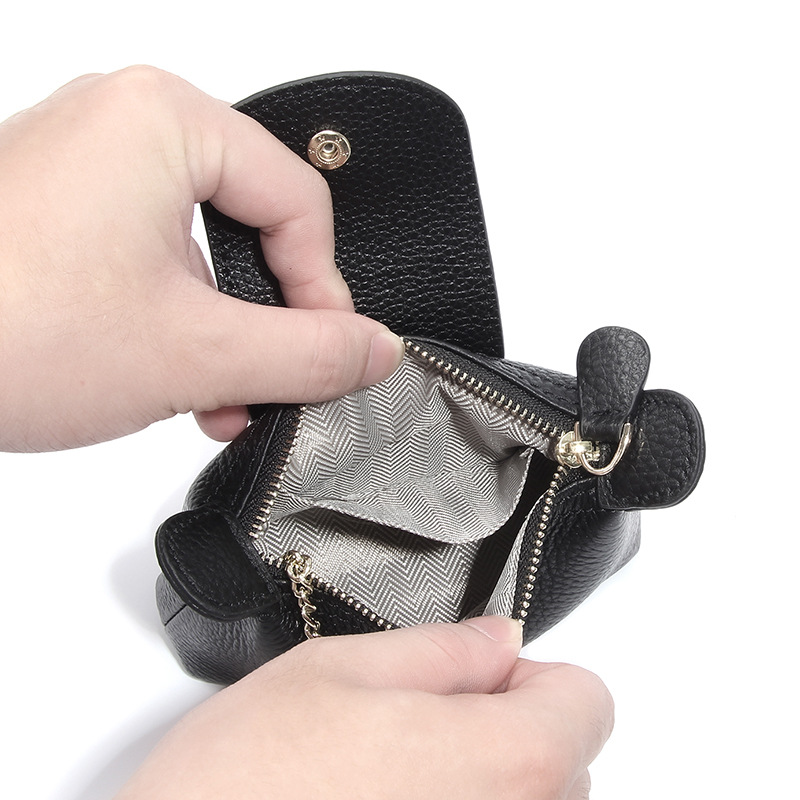 Damen Münzbörse aus weichem Leder ⎜ Kompakte Handtaschenform mit Reißverschluss und Druckknopfverschluss