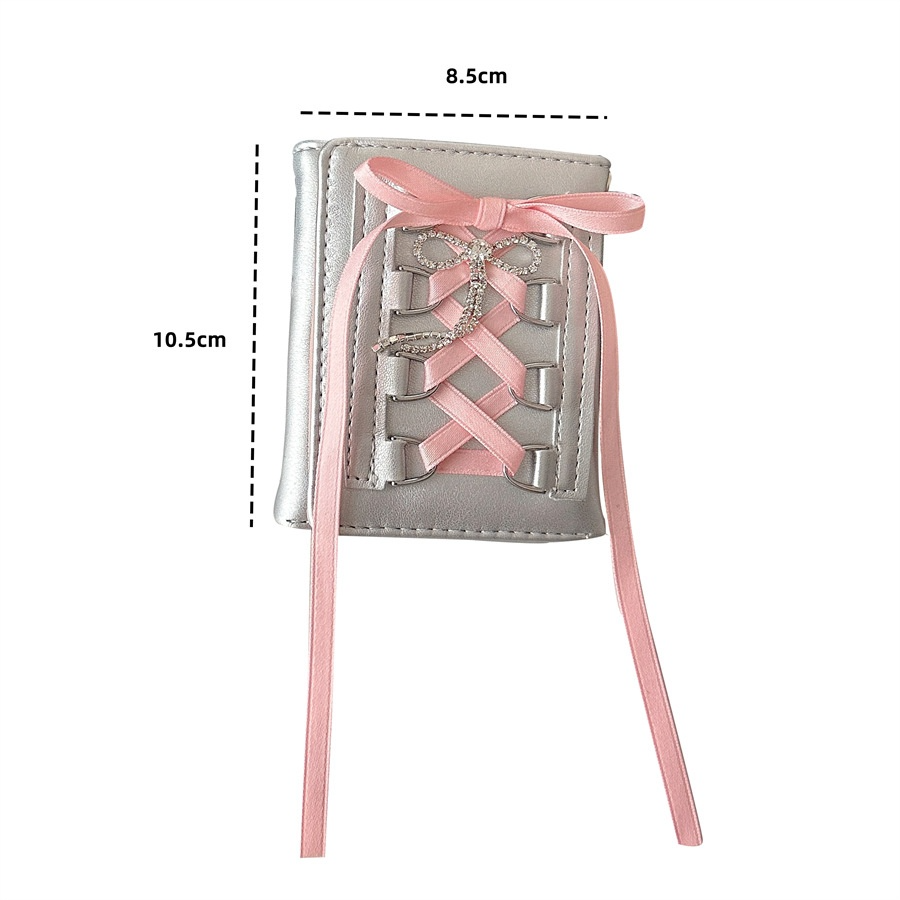 Damen Kartenetui mit Schleife ⎜ Kompakte Brieftasche mit Trageriemen im verspielten Design