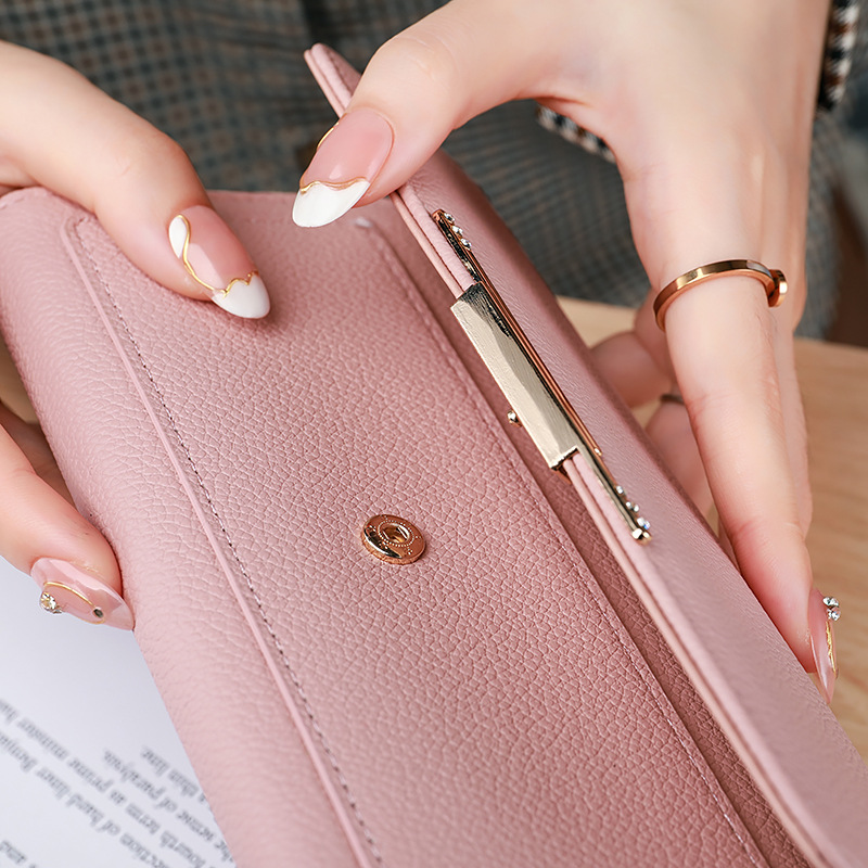 Damen Tri-Fold Geldbörse ⎜ Elegantes Portemonnaie mit Litchi-Prägung und viel Stauraum