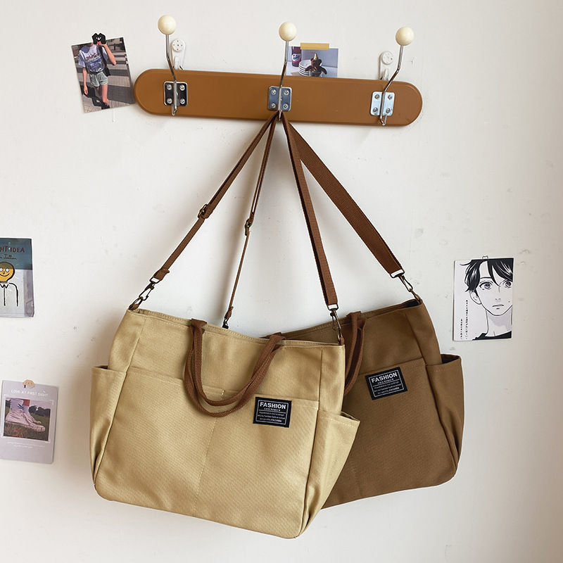 Canvas Umhängetasche mit Außentasche ⎜ Geräumige Tragetasche für Damen im Retro-Stil mit Mehreren Fächern