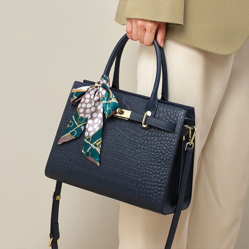 Damen Handtasche mit Krokodilprägung ⎜ Geräumige Tragetasche mit Eleganter Optik und Stilvollem Schal