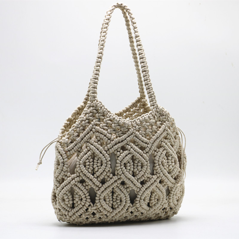 Shopper Tasche für Damen ⎜ Handgewebte Schultertasche aus Baumwollseil mit Boho-Design für Alltag und Strand