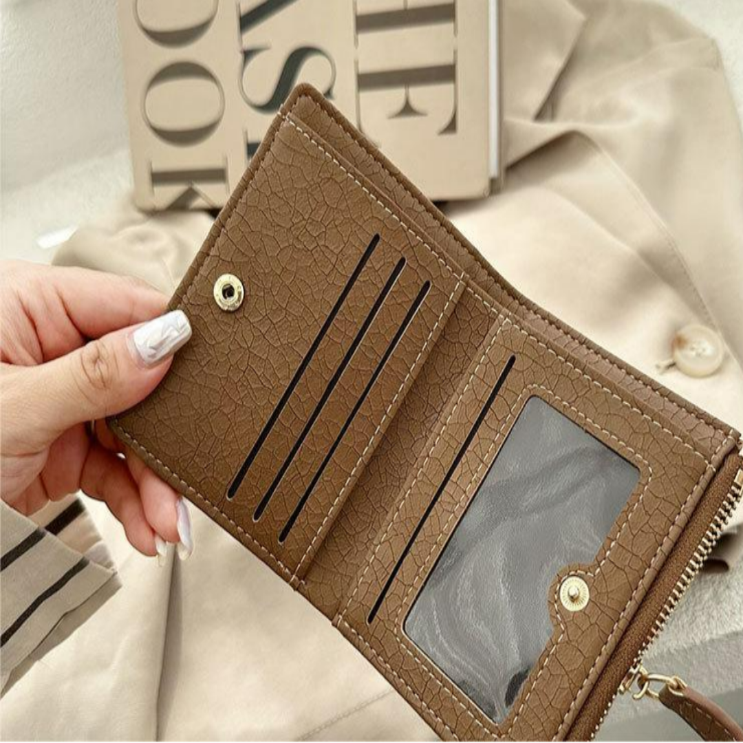 Damen Faltbare Geldbörse ⎜ Kompakte Retro-Brieftasche mit Reißverschlussfach und elegantem Design