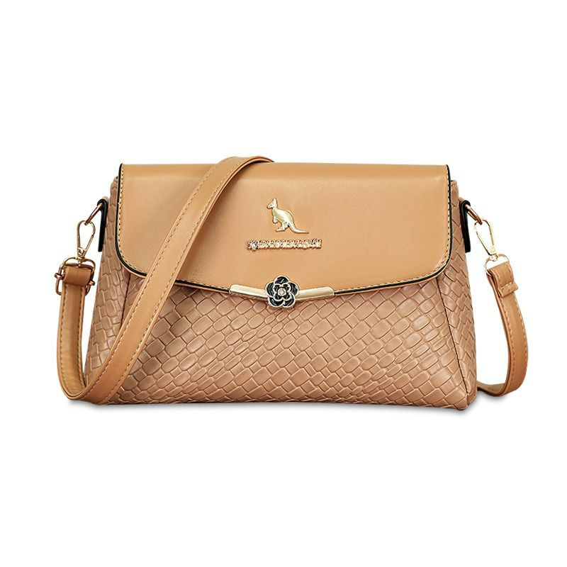 Umhängetasche für Damen ⎜ Geräumige Schultertasche mit Rautenmuster und Blumenverschluss für Alltag und Ausgehen