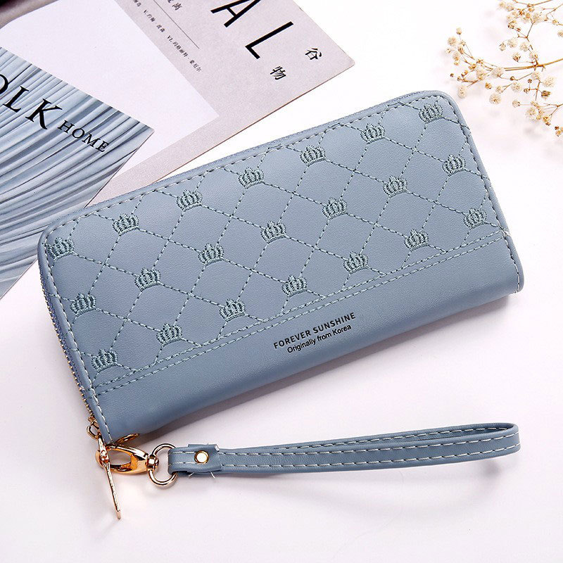 Damen Clutch Geldbörse mit Krönchen-Stickerei ⎜ Lange Reißverschlussbörse mit Handschlaufe und edlem Muster