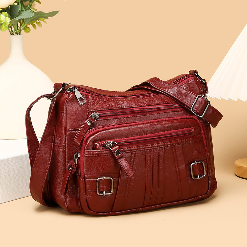 Umhängetasche für Damen ⎜ Vielseitige Schultertasche im Retro-Stil mit Reißverschlüssen und Schnallendetails