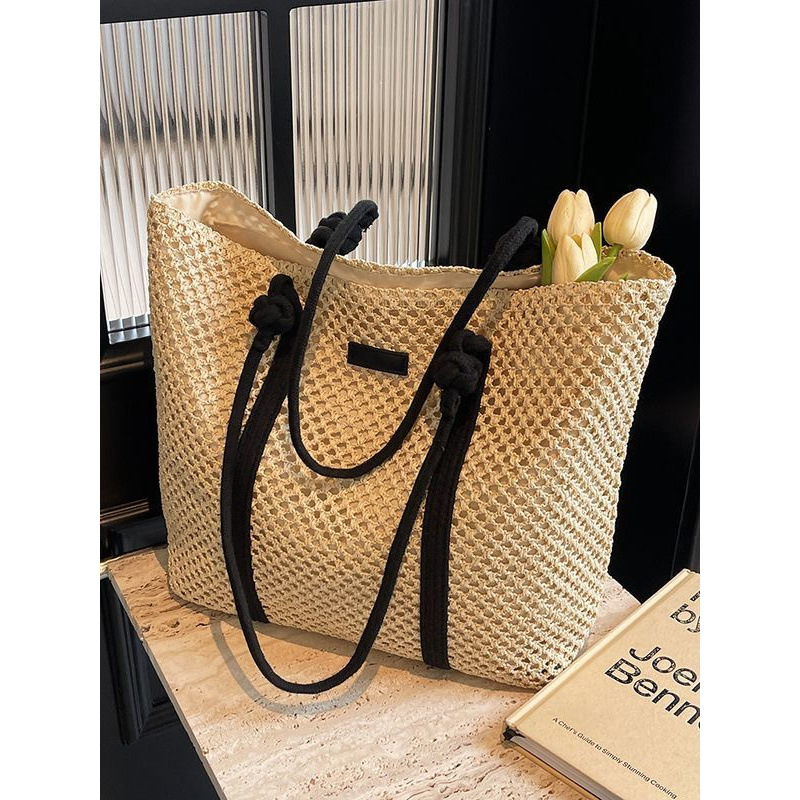 Strandtasche für Damen ⎜ Geräumige Umhängetasche aus Strickmaterial für Alltag und Urlaub