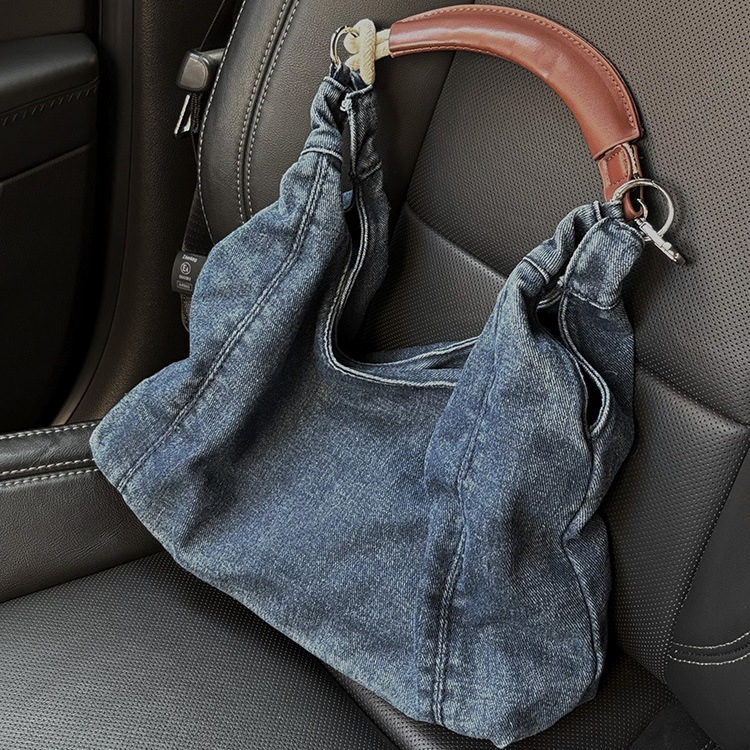 Casual Schultertasche für Damen ⎜ Stilvolle Handtasche aus Denim mit elegantem Ledergriff
