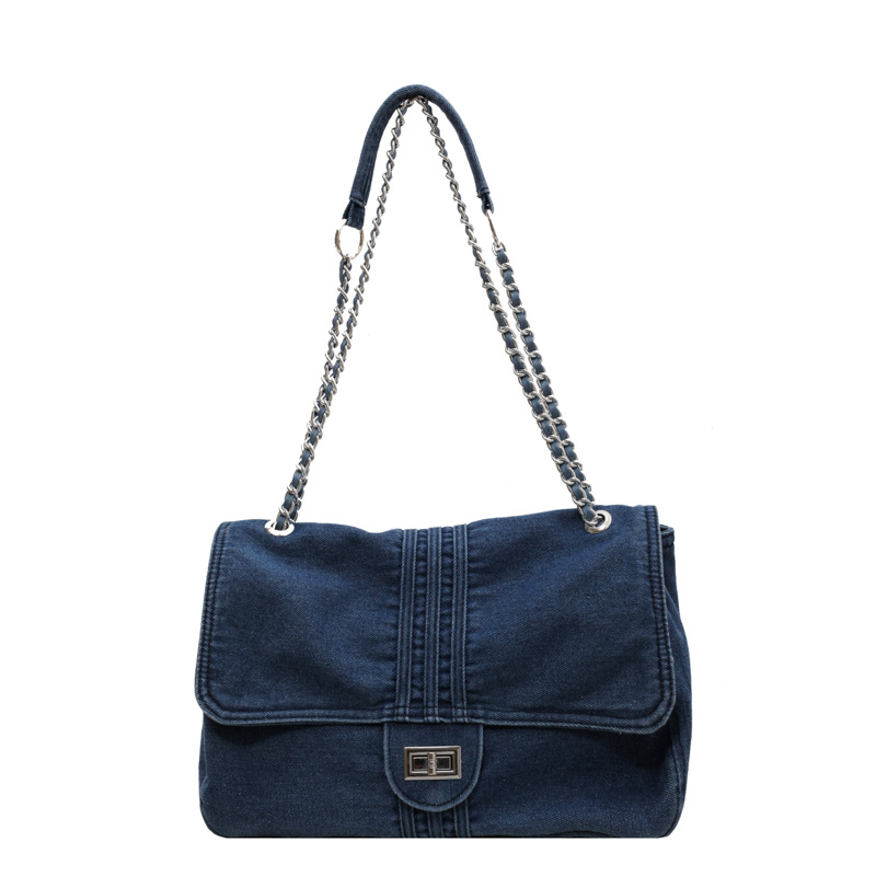 Shopper Tasche für Damen ⎜ Geräumige Umhängetasche aus Denim mit Kettengurt für Alltag und Freizeit